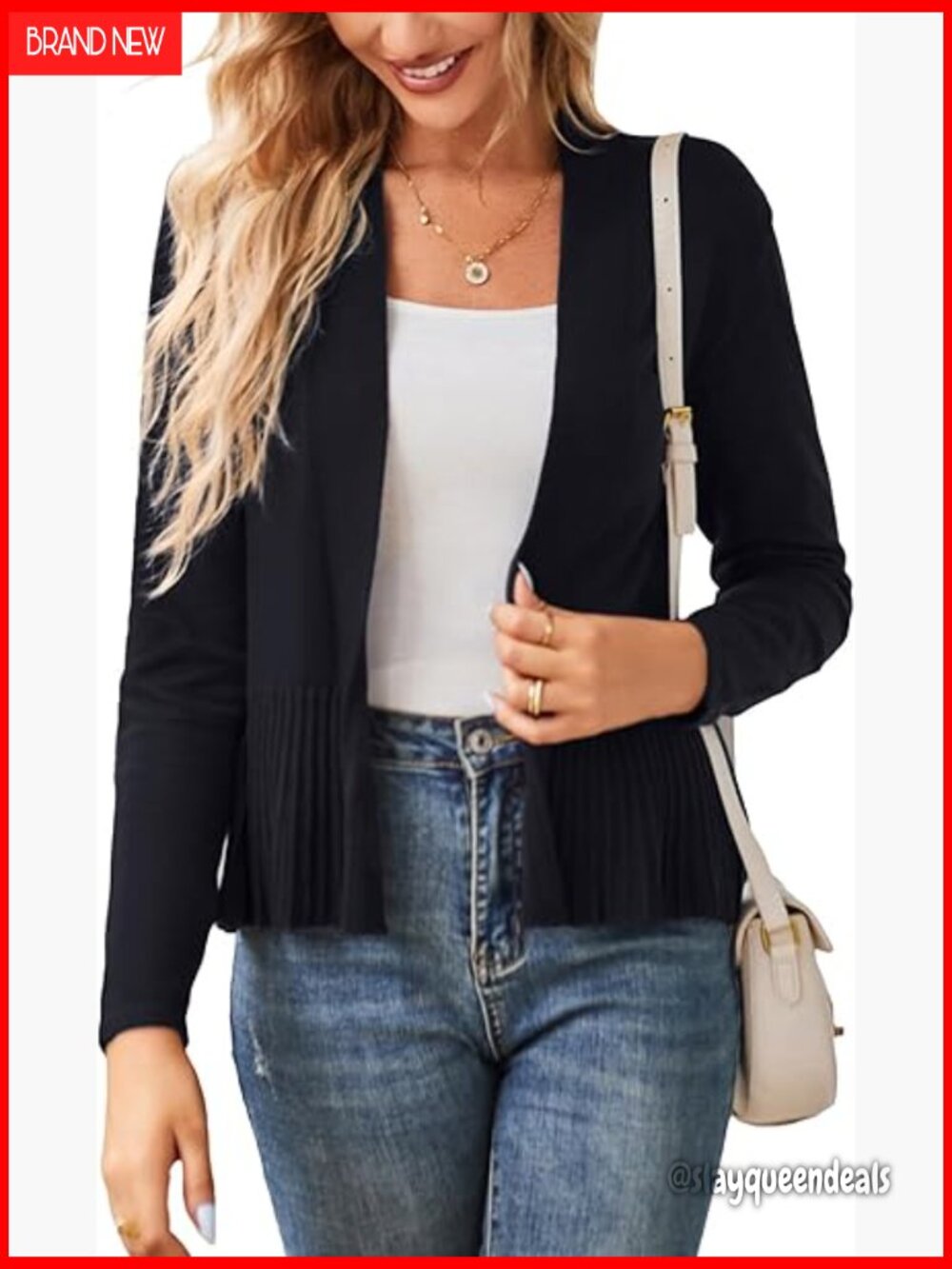 Lightweight Peplum Cardigan Open Front Cropped Long Sleeve Knit Top